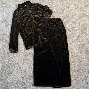 Kathy Lee Collection Vintage Velvet Leopard Print Button Down Top and Skirt Set